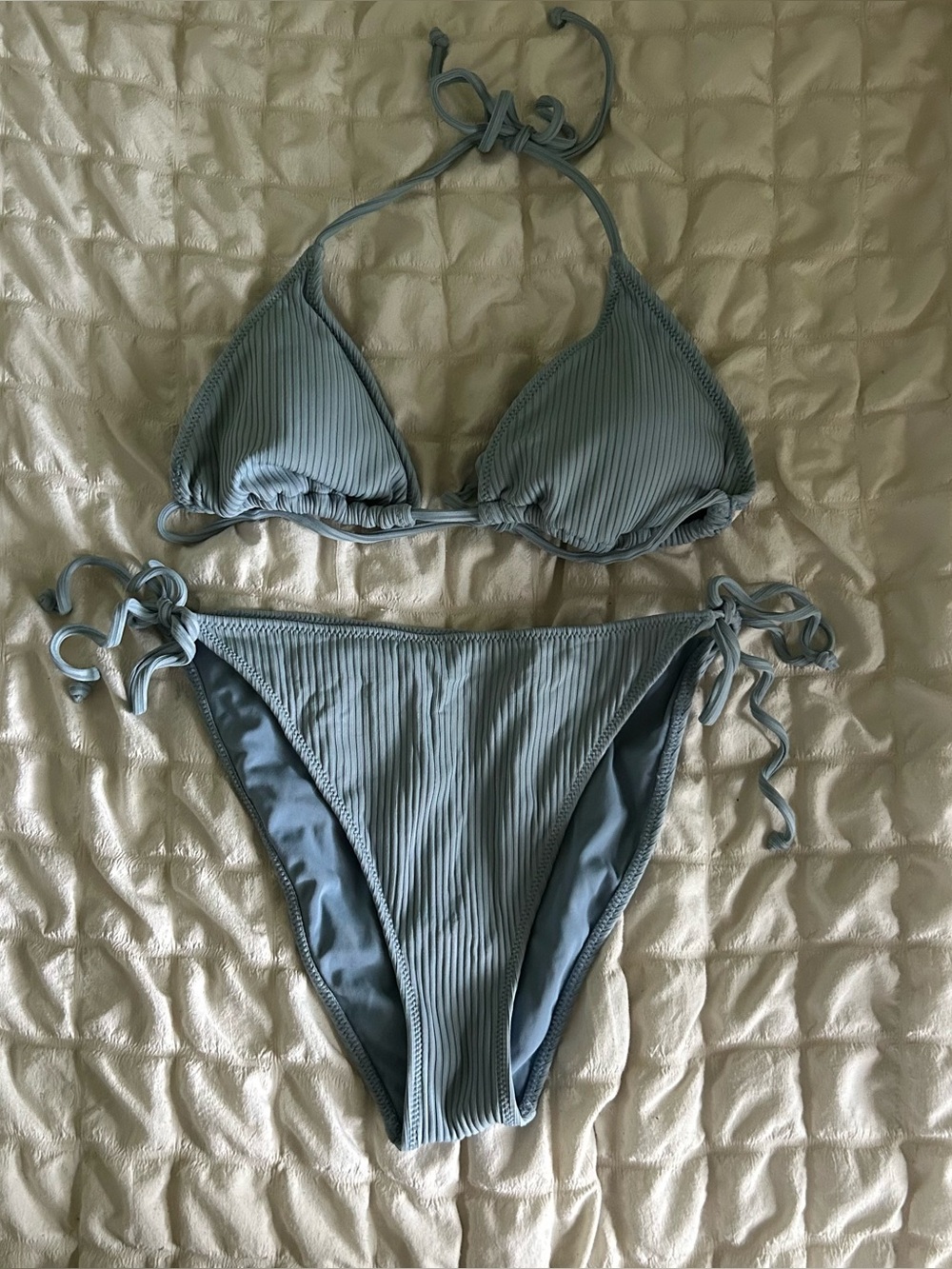 L.A. Hearts Pale Blue Ribbed Bikini Set